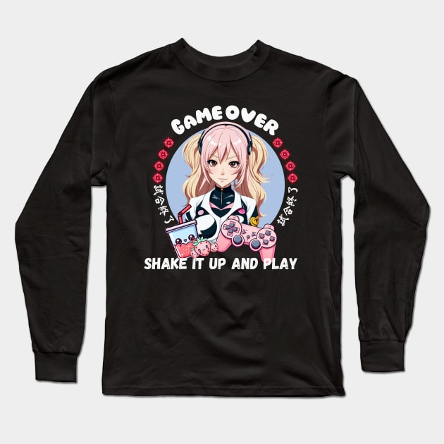 Strawberry milkshake Gamer girl Long Sleeve T-Shirt by Japanese Fever